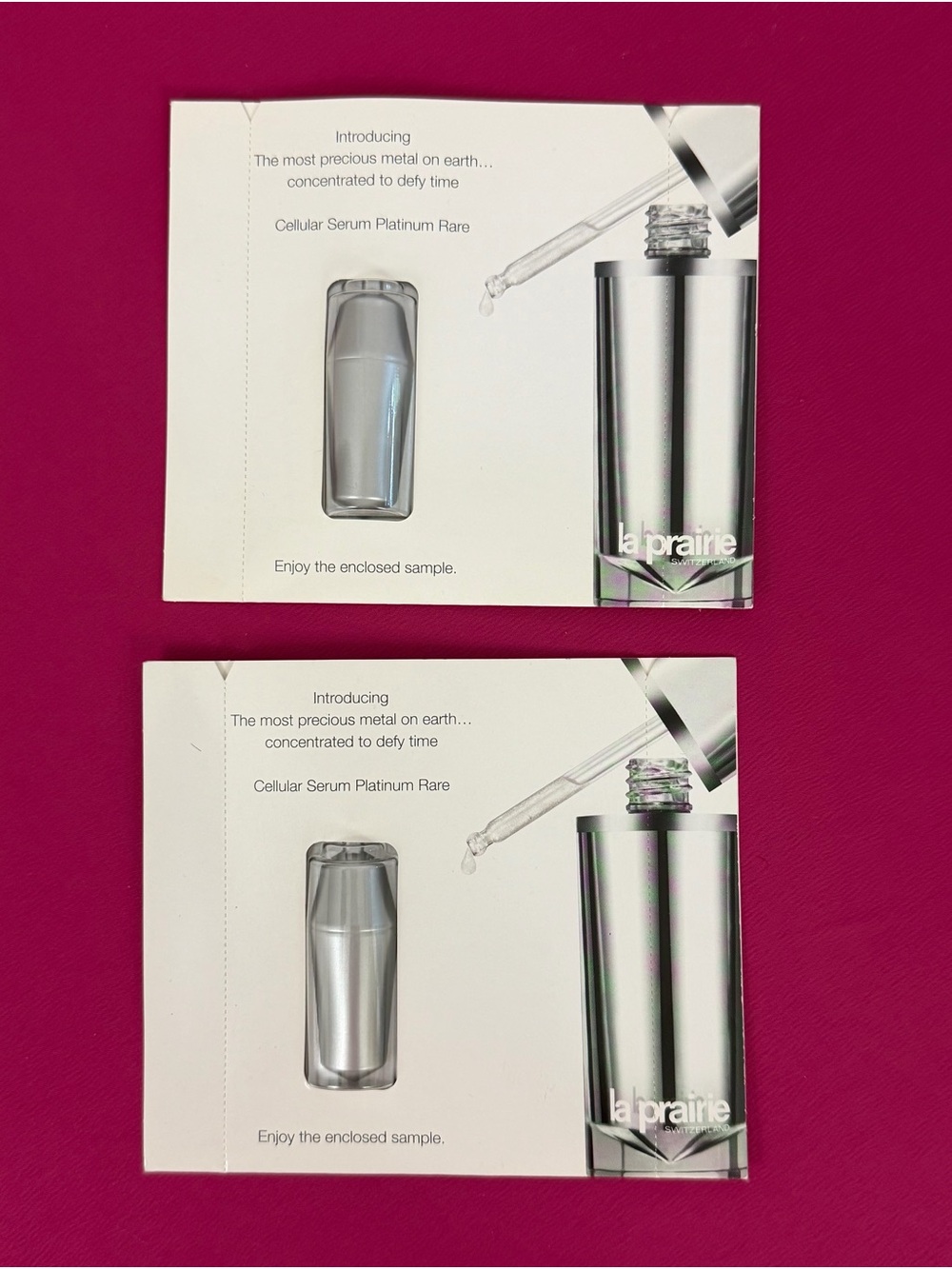 La Prairie Platinum Rare Cellular Serum Samples x 2 New unopened sample card!!